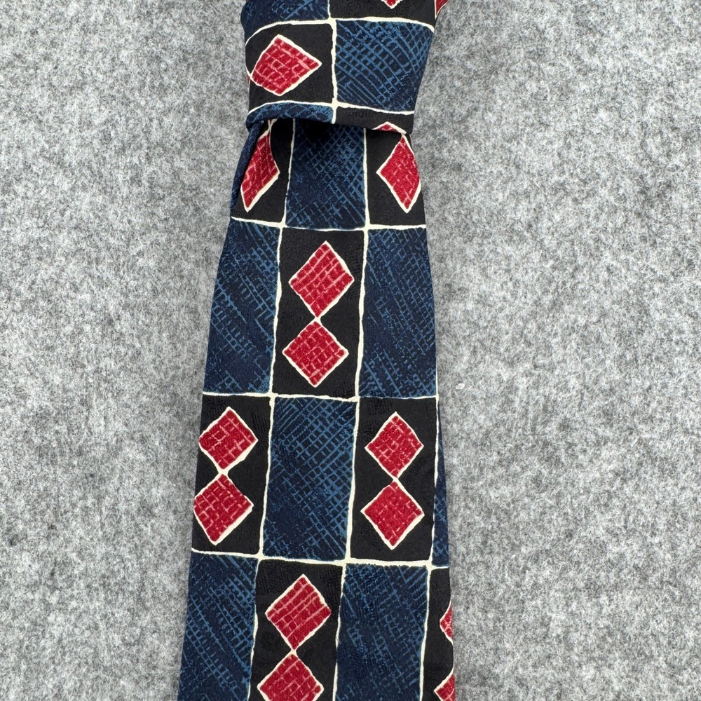 Bugatti Tie Mens OS Geometric Diamond Navy Blue Red Italian Silk EUC